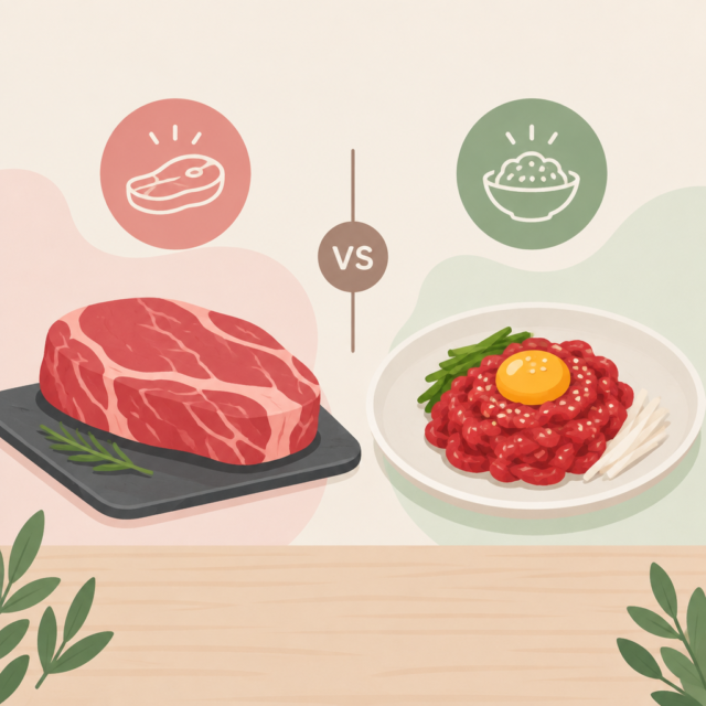 AI 생성 설명 이미지: 안산일동맛집 유니드정육식당 | ‘생고기’와 ‘육회’의 메뉴 표현 차이